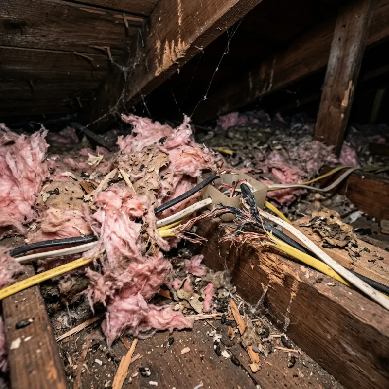 Contaminated ceiling insulation being assessed in a Wonga Park roof space