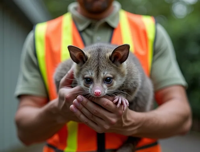 Animal handler safely recovering a deceased possum in Wonga Park