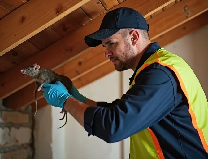 Technician inspecting a roof cavity for a dead rat in Wonga Park